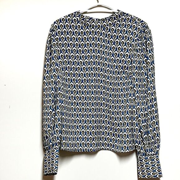 NWT Cupcakes and Cashmere Blue Yellow White Blouse Top Sz L - Picture 1 of 7